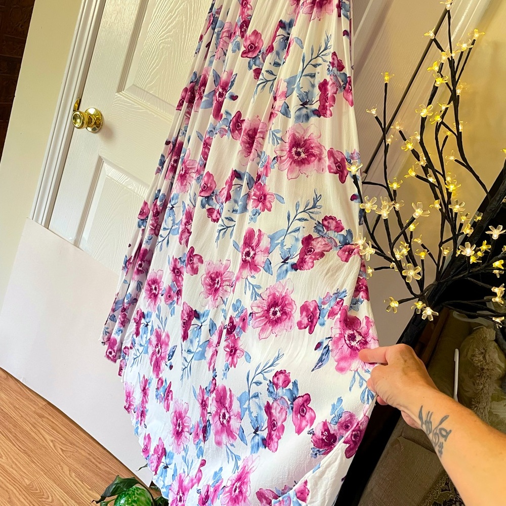 ee:Some •Long dress maxi floral large two long slits   rayon polyester tie fun